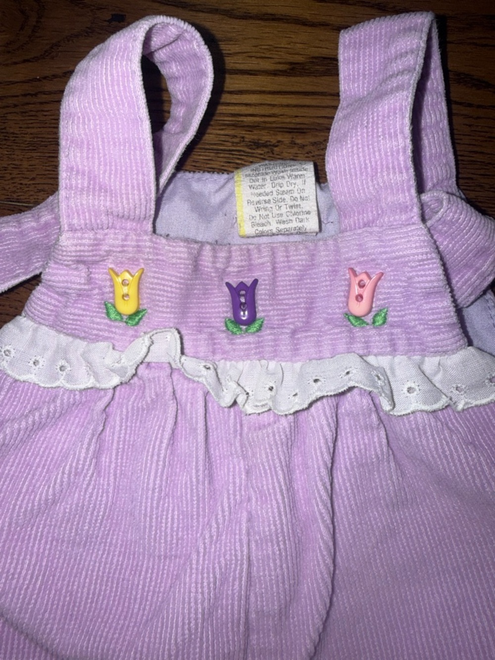Vintage Baby Girl Purple Overalls with Tulip Buttons 3-6 Month - Picture 3 of 4